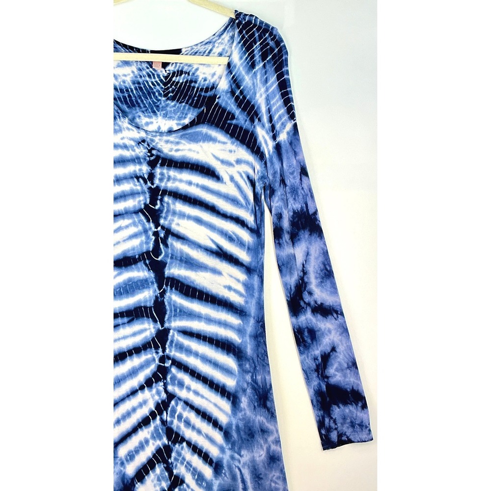 Romeo & Juliet Couture Blue White Tie Dye Long Sleeve Indie Maxi Dress Sz‎ L